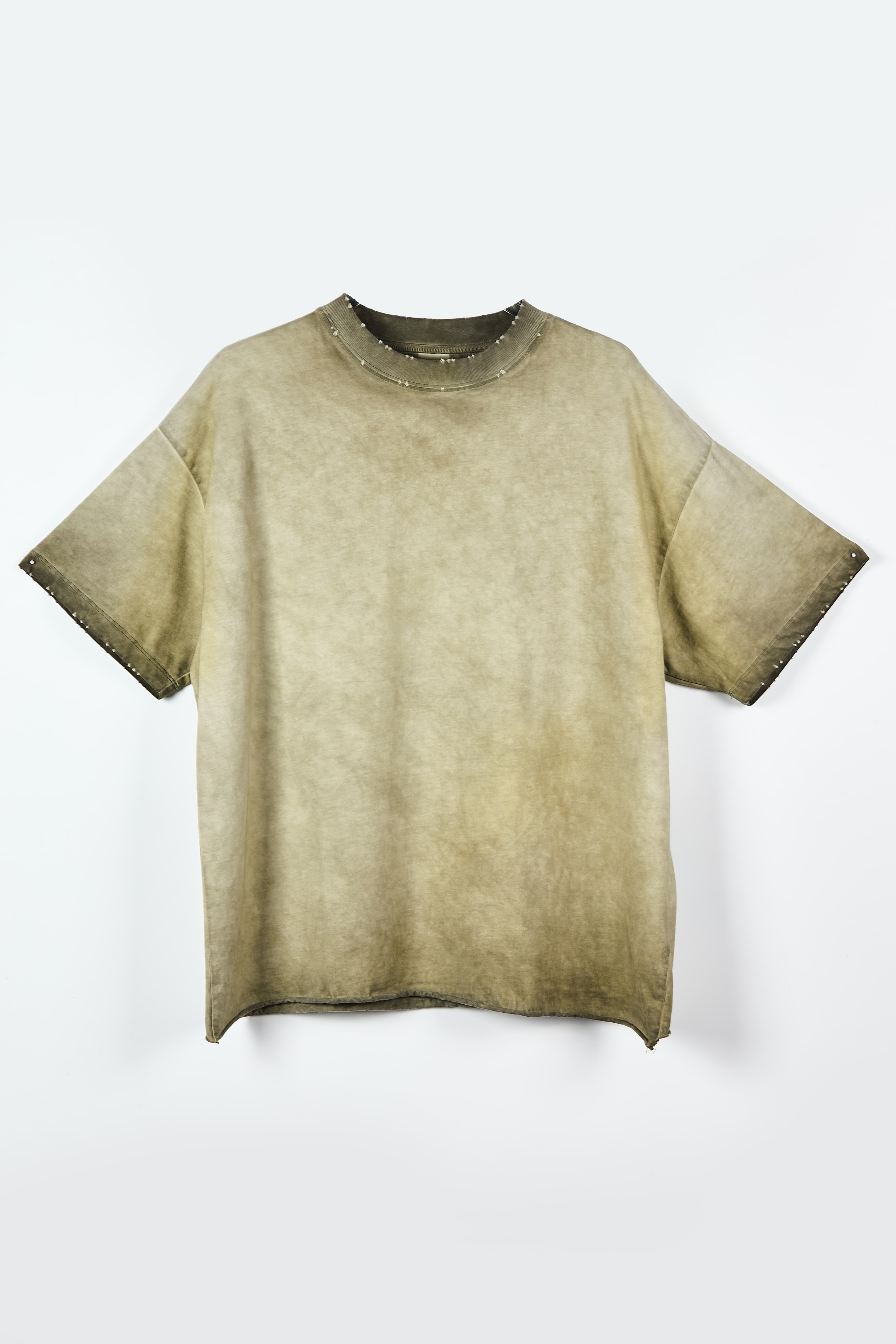 Acid Wash Distressed T-Shirt - Grunge Oversized Tee with Studded Details